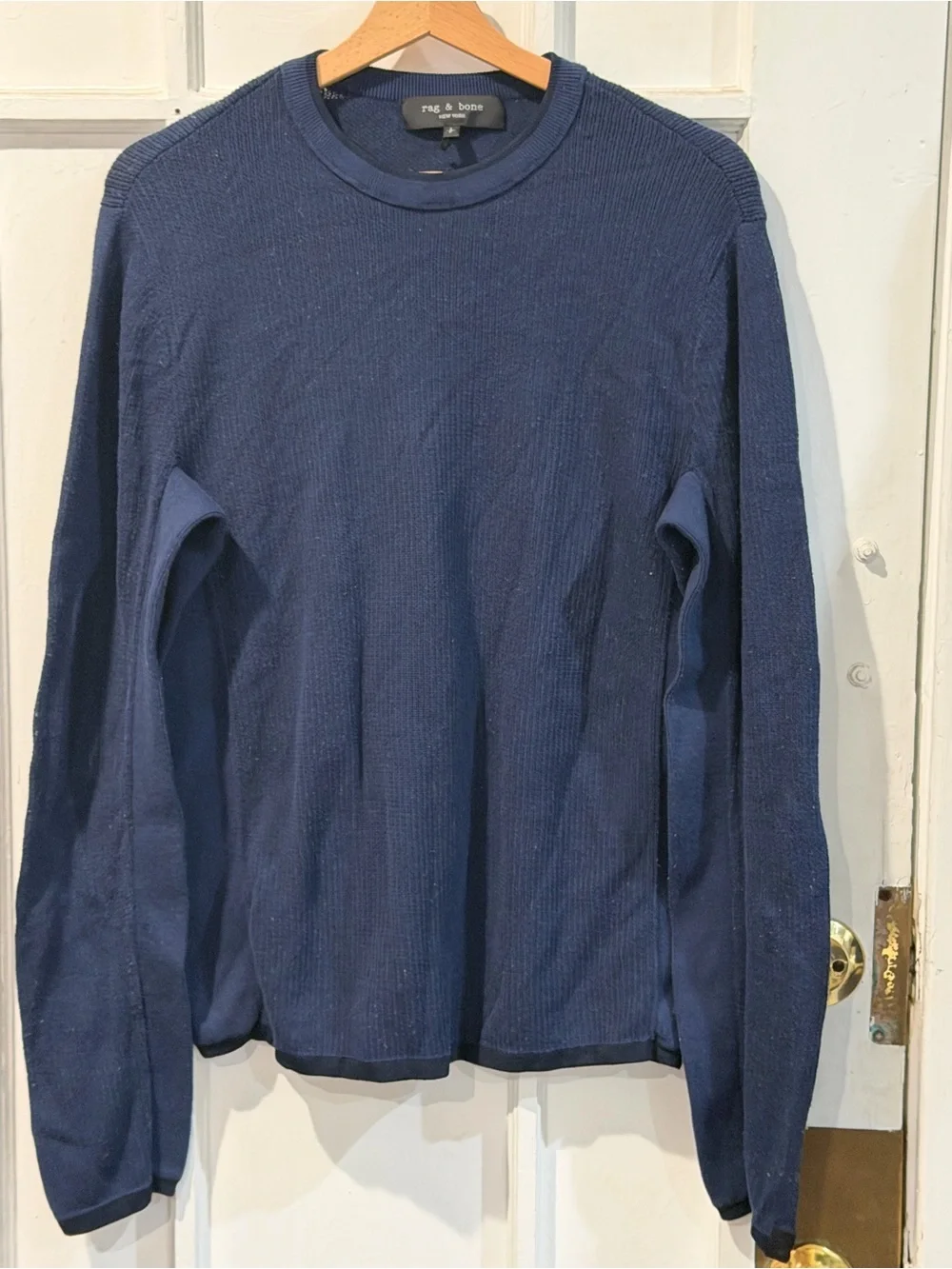 rag & bone Navy Textured Ribbed Crewneck Sweater